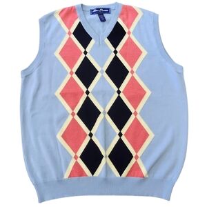 Alan Flusser Light Blue Argyle Wool Blend Swester Vest. Sz. XL